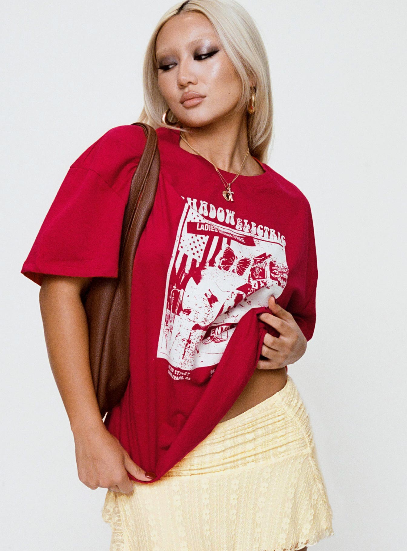product Princess Polly Full Sleeves Crew Neck  Tickets Oversized Tee Red