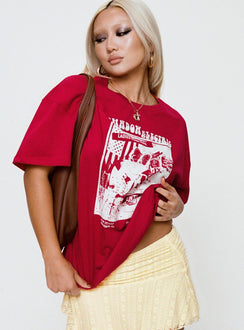 product Princess Polly Full Sleeves Crew Neck  Tickets Oversized Tee Red