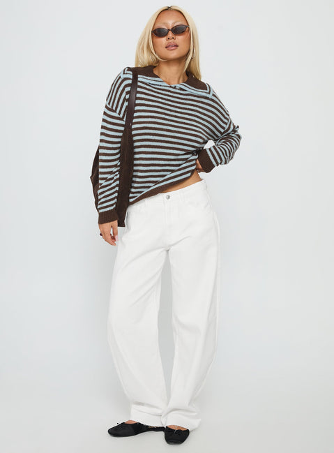 front view of model wearing Princess Polly Kaio Mid Rise Barrel Leg Denim Jeans White Mid Rise Jeans 