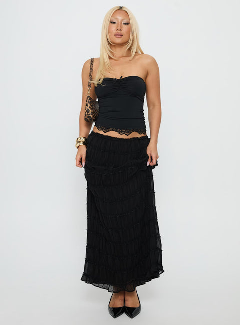   front view of model wearing Princess Polly Estefania Maxi Skirt Black Maxi Skirts Skirts 