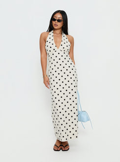 Delphinia Halter Maxi Dress Cream Polka Dot
