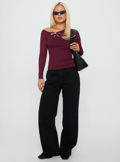 Iced Out Long Sleeve Off Shoulder Top Currant