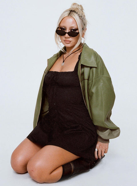 Goldsmith Faux Leather Bomber Jacket Green