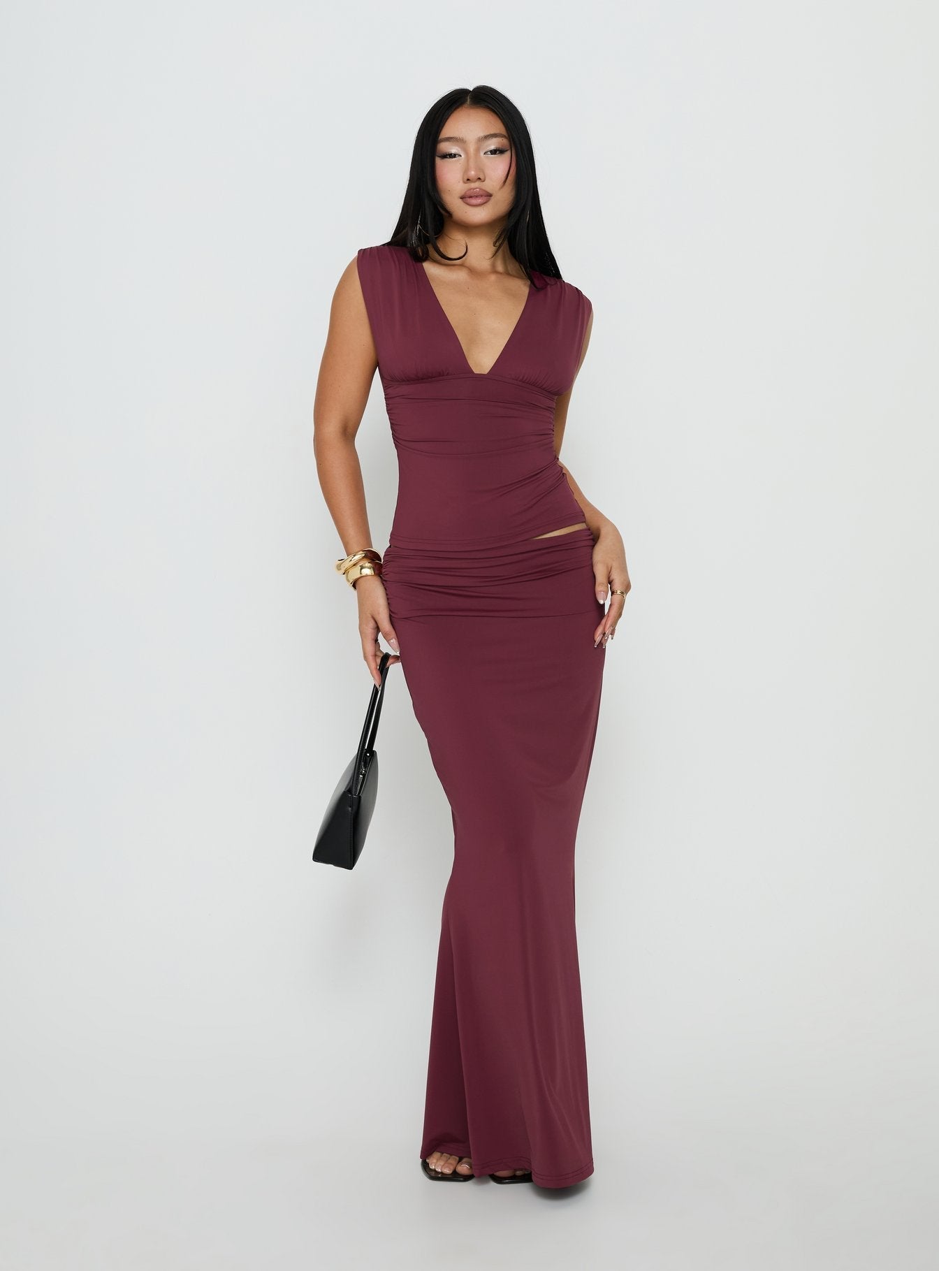 Discover the Liorah Foldover Waist Maxi Skirt Red in womens-skirts with a maxi length detail Princess Polly