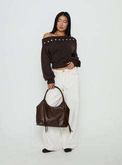 Kloud Off Shoulder Foldover Sweater Brown