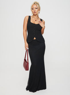 side view of model wearing Princess Polly Spirito Vest Top Black Sleeveless Scoop Neck 