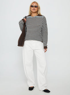 front view of model wearing Princess Polly Moon Went Dark Collared Knit Sweater Stripe 