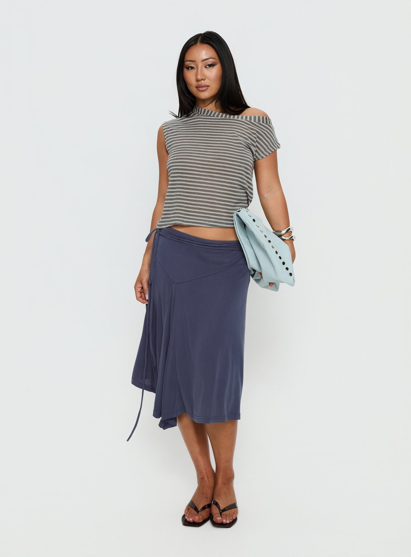 Joaney Tie Side Jersey Midi Skirt Slate