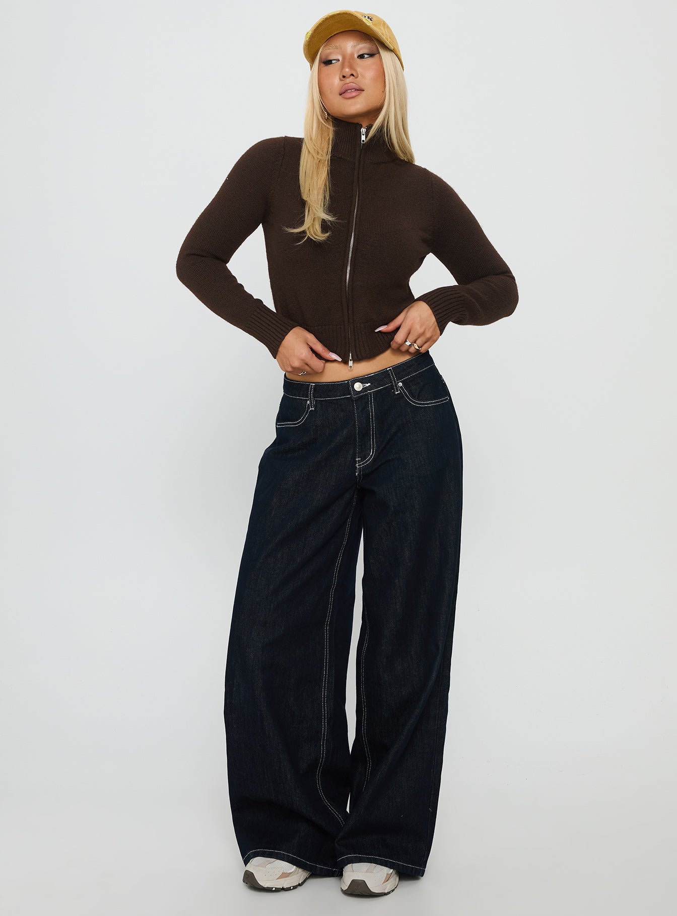 So Exclusive Zip Through Knit Jumper Brown