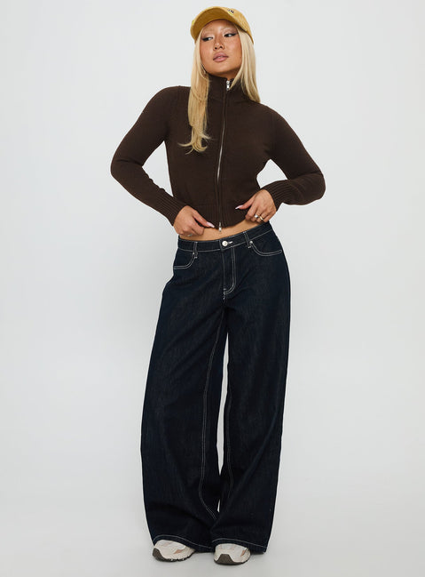 So Exclusive Zip Through Knit Jumper Brown