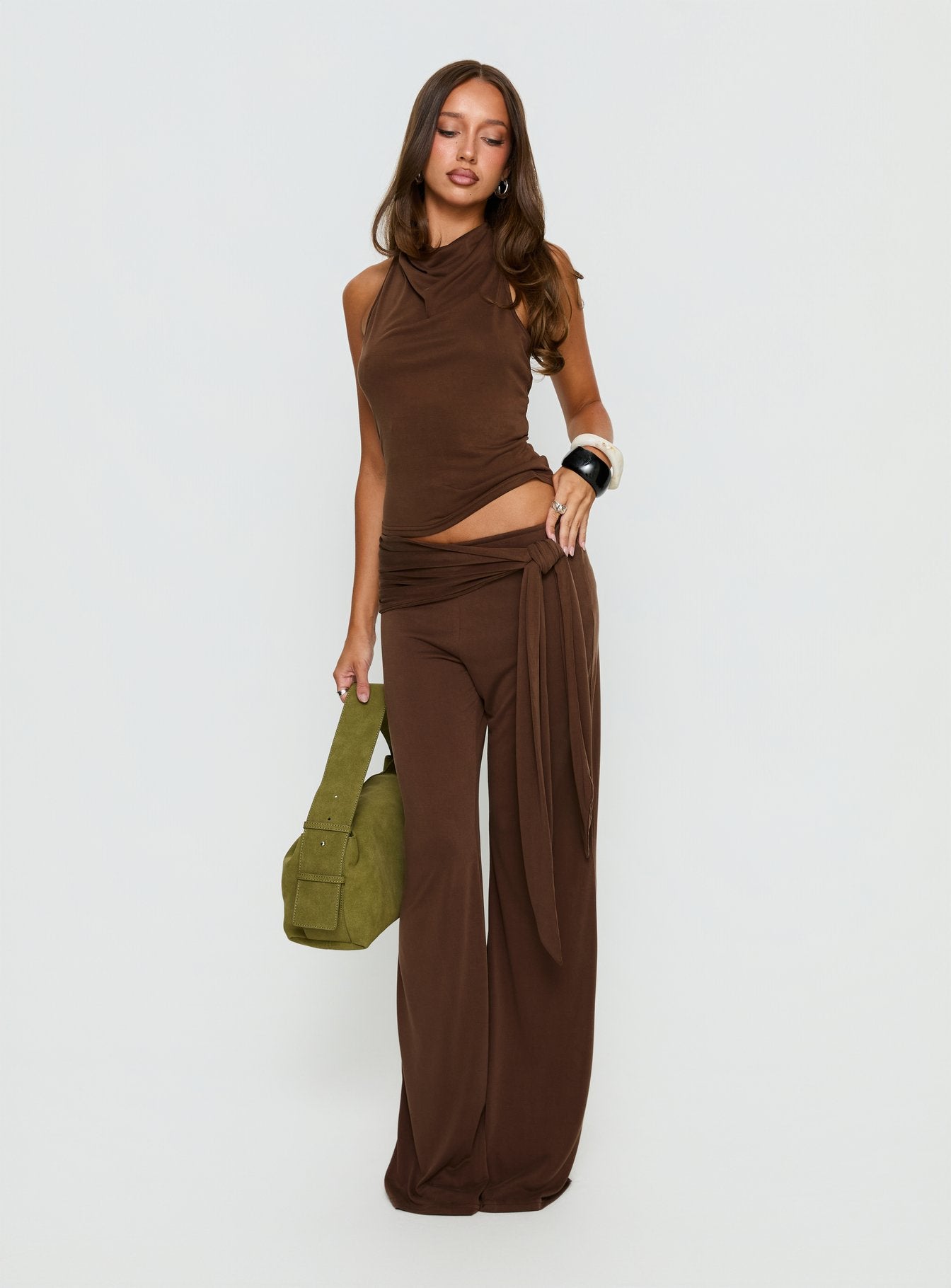 Katiana Wrap Jersey Pants Brown