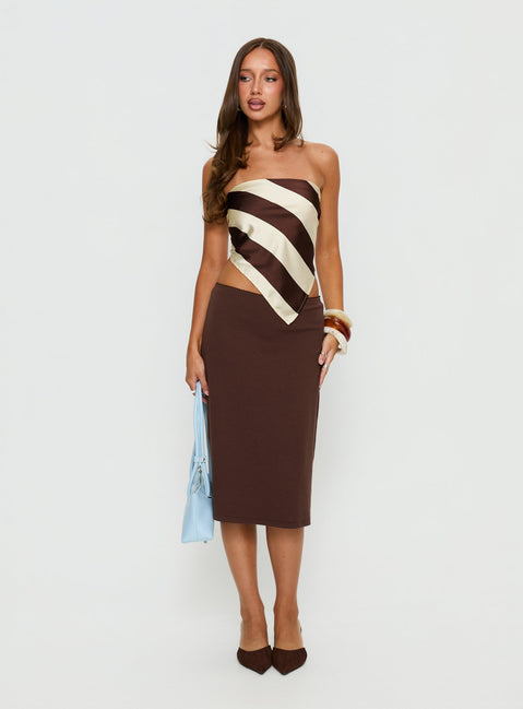 Lailana Tie Back Strapless Scarf Top Brown Stripe