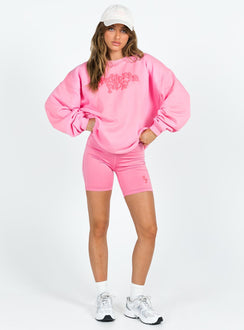 Princess Polly Bike Shorts Squiggle Text Pink / Red Princess Polly mid-rise 