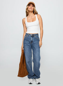 Laid Back Low Rise Straight Leg Jeans Dark Blue Wash