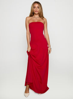 front view of model wearing Princess Polly Move Me Strapless Maxi Dress Red Straight Neck 