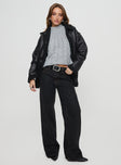 Faux leather jacket  Oversized fit, classic collar, press button fastening, twin hip pockets Non-stretch material, shearling lining