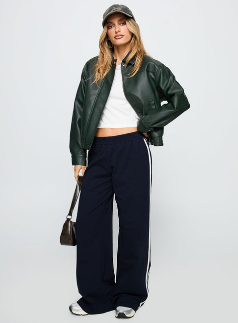 Privilege Faux Leather Bomber Jacket Green