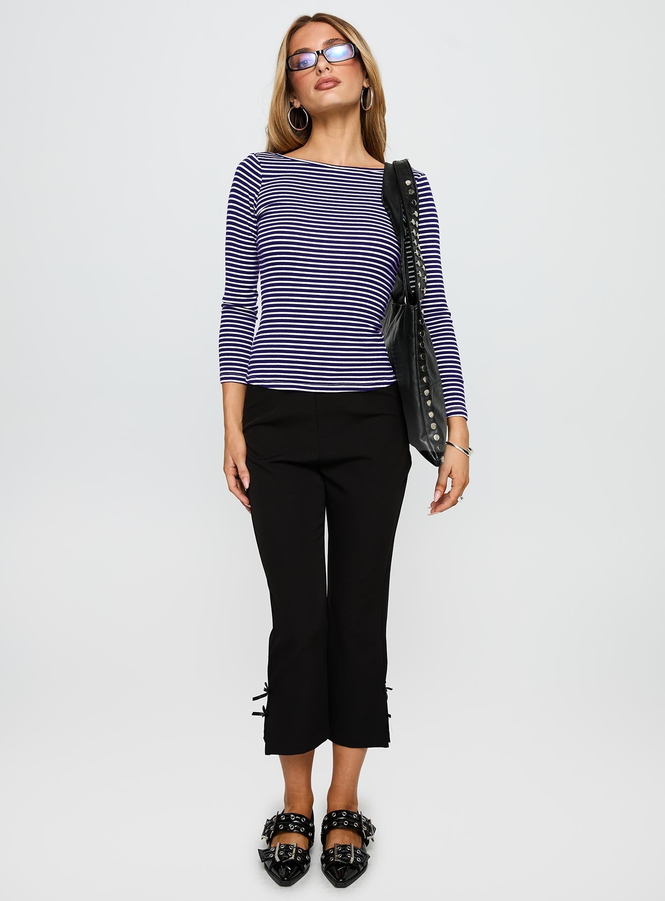 Kambri Backless Long Sleeve Top Navy / White Stripe