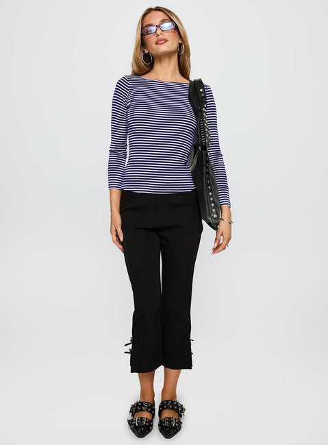 Kambri Backless Long Sleeve Top Navy / White Stripe