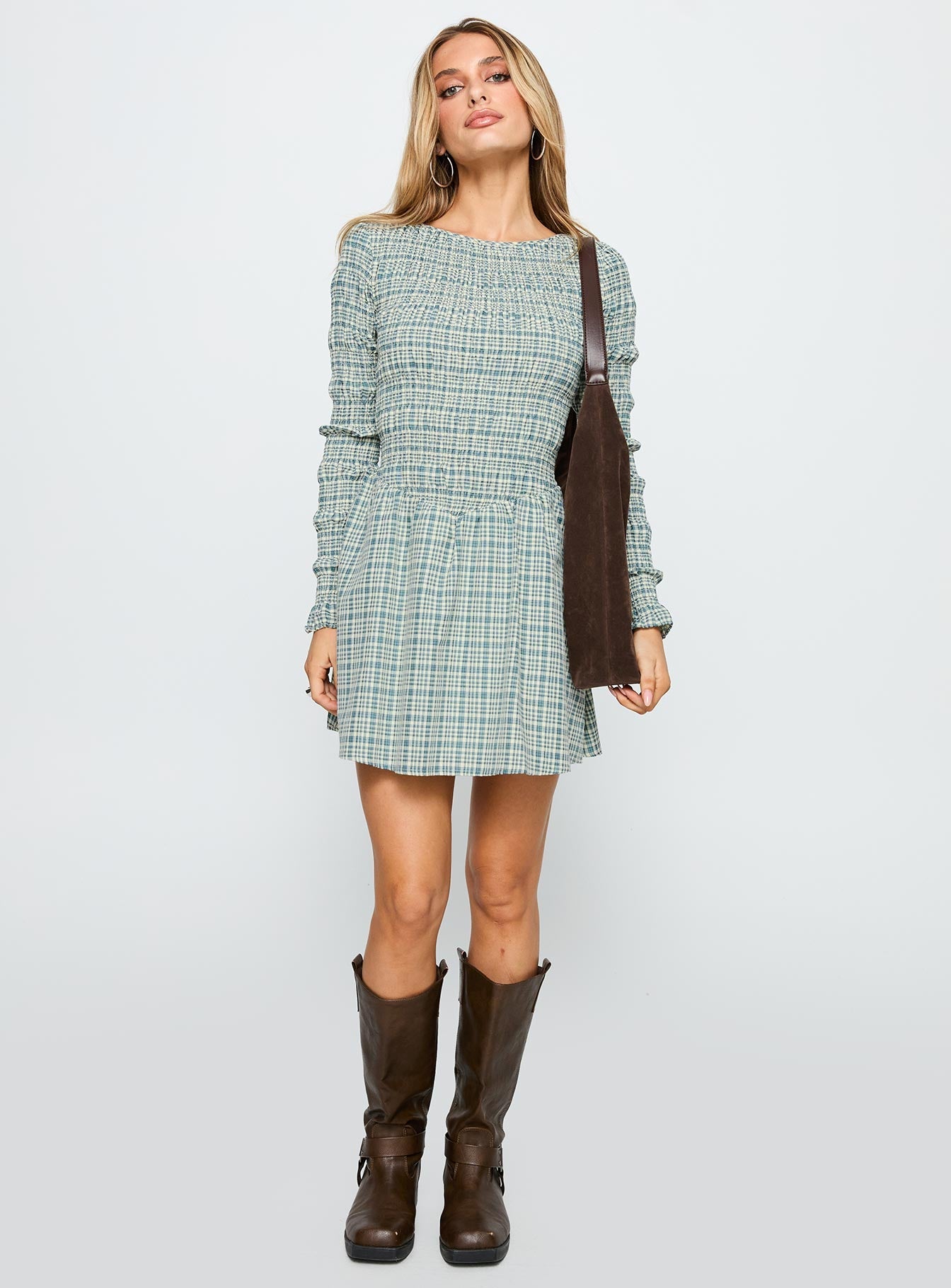 Generations Long Sleeve Mini Dress Green Check