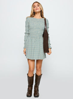 Generations Long Sleeve Mini Dress Green Check