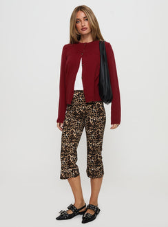 back view of model wearing Princess Polly Arica Button Up Knit Cardigan Red Long 