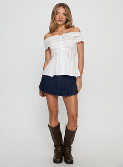 Stately Off Shoulder Lace Trim Top White