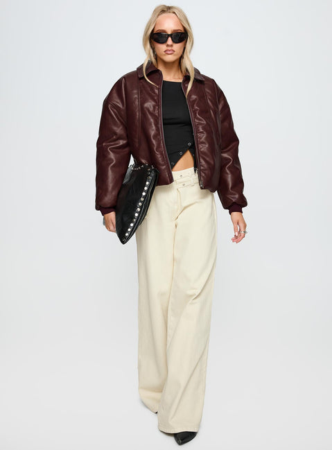 Worldwide Faux Leather Jacket Burgundy