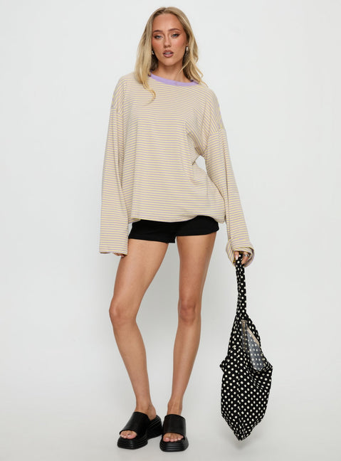 Settle Down Long Sleeve Top Lilac / Lemon Stripe
