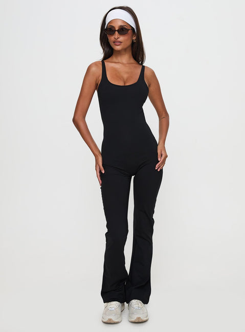 Full-time Flared Backless Active Romper Black
