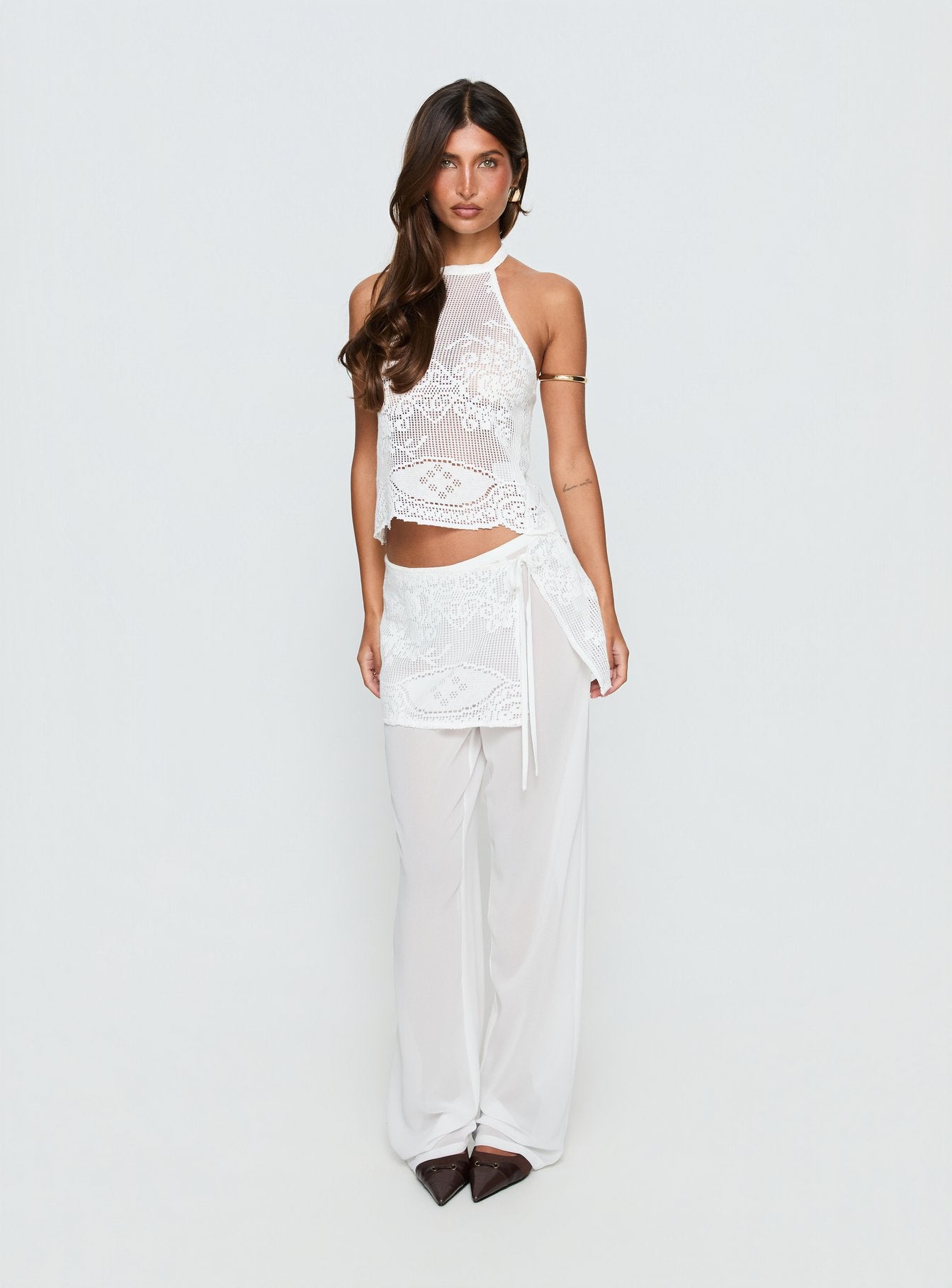 Claudie Lace Halter Neck Top White