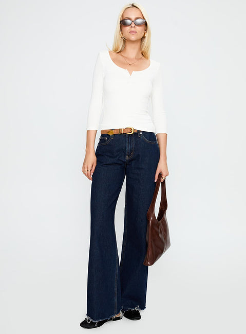 side view of model wearing Princess Polly Desirae 3/4 Sleeve Top White Three Fourth Sleeves Scoop Neck 