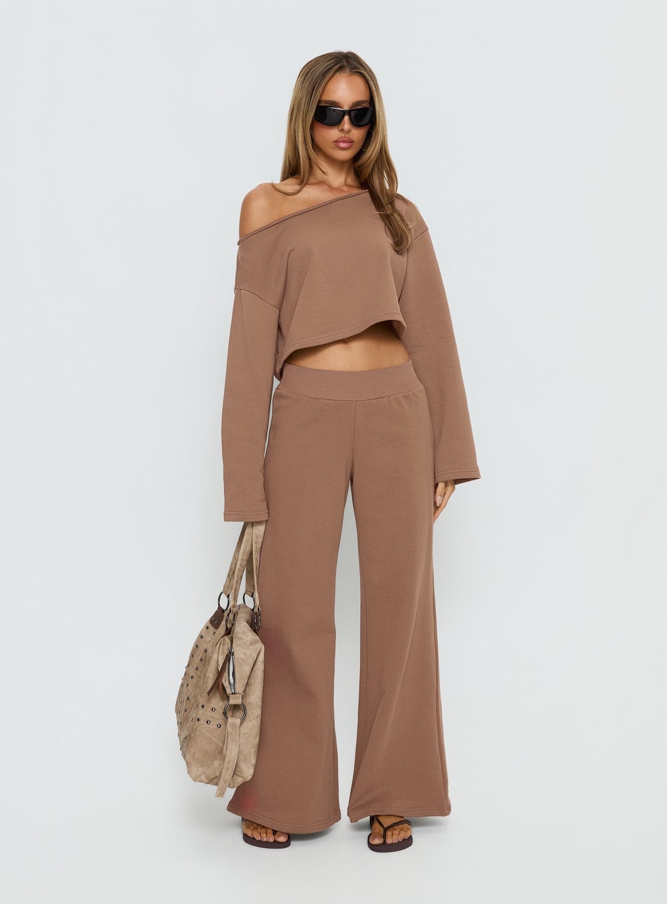 Retreat Raw Edge Off Shoulder Jumper Cocoa
