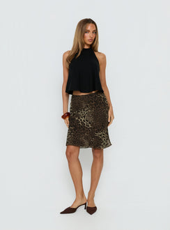   side view of model wearing Princess Polly Anatola Midi Skirt Leopard 