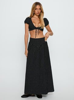 Alletta Tie Up Micro Crop Top Black Polka
