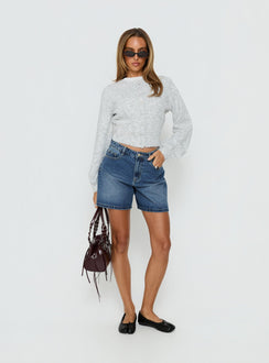 Torri Longline Denim Shorts Mid Blue Wash
