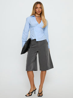 Mayda Asymmetrical Long Sleeve Shirt Blue Pinstripe