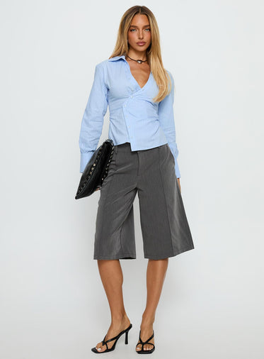 Mayda Asymmetrical Long Sleeve Shirt Blue Pinstripe