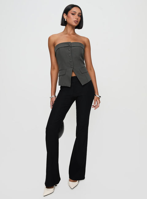 front view of model wearing Princess Polly Change It Up Strapless Top Grey Sleeveless straight 