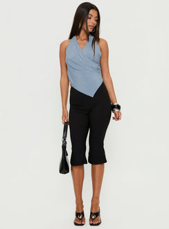 Lillyan Cross Front Backless Top Blue Shimmer