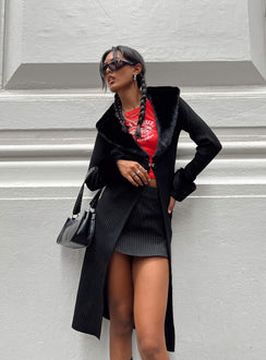 Daru Faux Fur Cardigan Black Long 