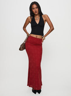   front view of model wearing Princess Polly Silene Maxi Skirt Red 