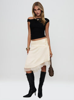   front view of model wearing Princess Polly Rosemead Satin Midi Skirt Cream Midi Skirts 