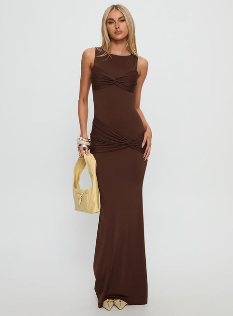 Pivotal Twist Detail Maxi Dress Brown