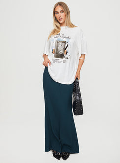 back view of model wearing Princess Polly Cloud Cassette Oversized Tee White Full Sleeves High Neck 