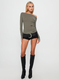 Dereka One Shoulder Long Sleeve Top Beige Stripe