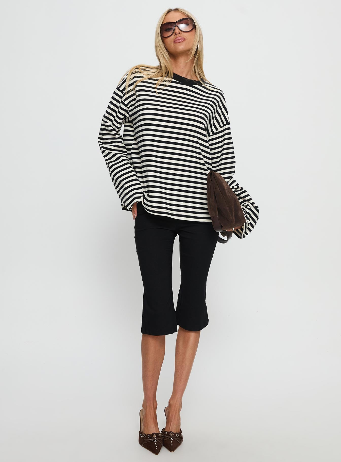 Settle Down Long Sleeve Top Black / White Stripe