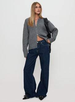front view of model wearing Princess Polly Lexene Zip Through Jumper Grey Longline Jumpers Jumpers 