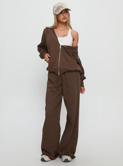 back view of model wearing Princess Polly All Day Oversized Hoodie Chocolate Longline Jumpers 