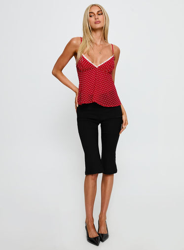 Darlyne Lace Trim Cami Top Red Polka